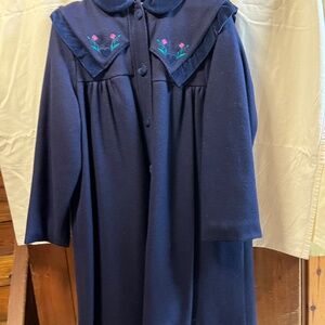 Girl's Navy Winter/Holiday Dress Coat with Velvet Trim Size 14 Made in USA